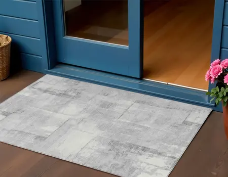 3' X 5' Gray And Silver Geometric Washable Indoor Outdoor Area Rug