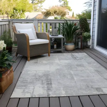 3' X 5' Gray And Silver Geometric Washable Indoor Outdoor Area Rug