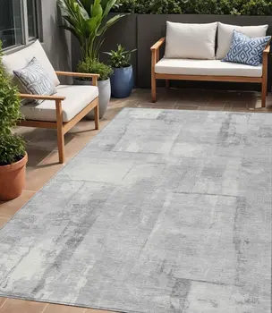 5' X 8' Gray And Silver Geometric Washable Indoor Outdoor Area Rug
