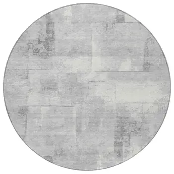 8' Gray And Silver Round Geometric Washable Indoor Outdoor Area Rug