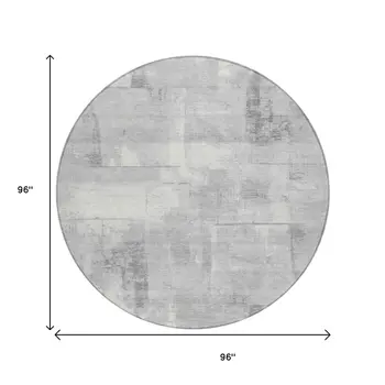 8' Gray And Silver Round Geometric Washable Indoor Outdoor Area Rug