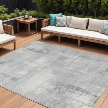 8' X 10' Gray And Silver Geometric Washable Indoor Outdoor Area Rug