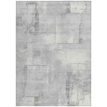 9' X 12' Gray And Silver Geometric Washable Indoor Outdoor Area Rug