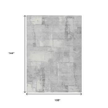 9' X 12' Gray And Silver Geometric Washable Indoor Outdoor Area Rug