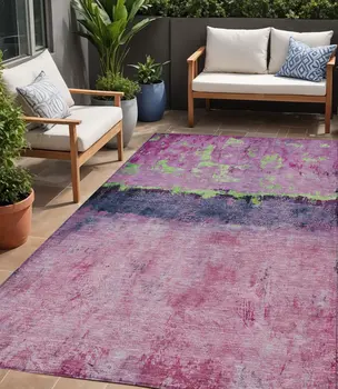 5' X 8' Blush And Mint Green Abstract Washable Indoor Outdoor Area Rug