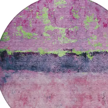 8' Blush And Mint Green Round Abstract Washable Indoor Outdoor Area Rug