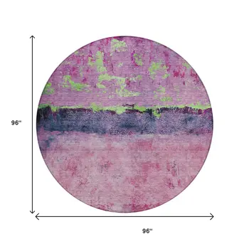 8' Blush And Mint Green Round Abstract Washable Indoor Outdoor Area Rug