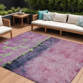 9' X 12' Blush And Mint Green Abstract Washable Indoor Outdoor Area Rug