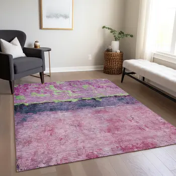 9' X 12' Blush And Mint Green Abstract Washable Indoor Outdoor Area Rug