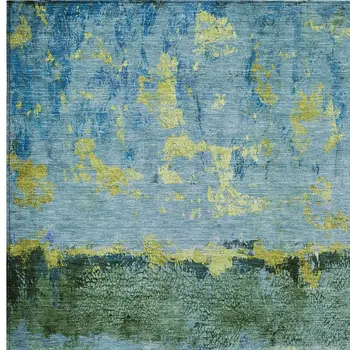3' X 5' Blue And Lime Green Abstract Washable Indoor Outdoor Area Rug