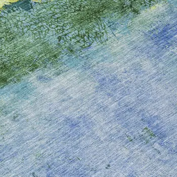 8' Blue And Lime Green Round Abstract Washable Indoor Outdoor Area Rug