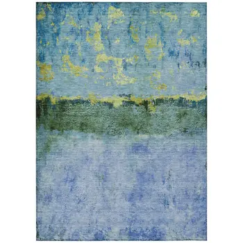 8' X 10' Blue And Lime Green Abstract Washable Indoor Outdoor Area Rug