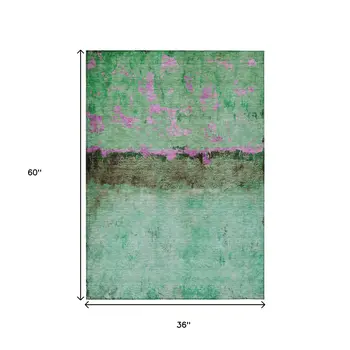 3' X 5' Green And Pink Abstract Washable Indoor Outdoor Area Rug