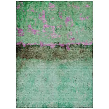 5' X 8' Green And Pink Abstract Washable Indoor Outdoor Area Rug