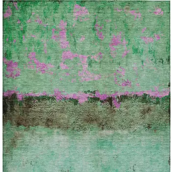 10' X 14' Green And Pink Abstract Washable Indoor Outdoor Area Rug