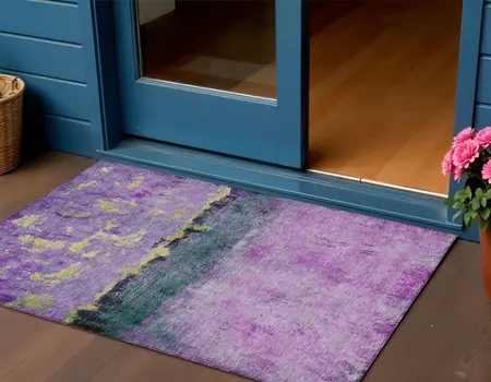3' X 5' Plum And Gold Abstract Washable Indoor Outdoor Area Rug