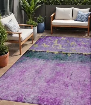 5' X 8' Plum And Gold Abstract Washable Indoor Outdoor Area Rug