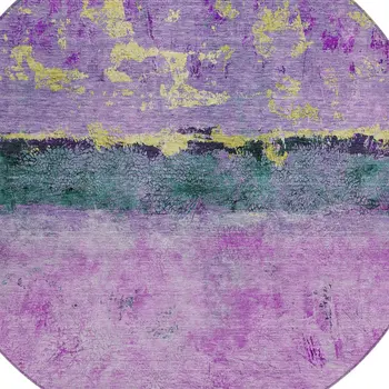 8' Plum And Gold Round Abstract Washable Indoor Outdoor Area Rug