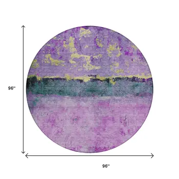 8' Plum And Gold Round Abstract Washable Indoor Outdoor Area Rug