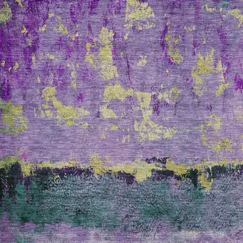 8' X 10' Plum And Gold Abstract Washable Indoor Outdoor Area Rug