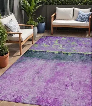 5' X 8' Purple And Mint Green Abstract Washable Indoor Outdoor Area Rug