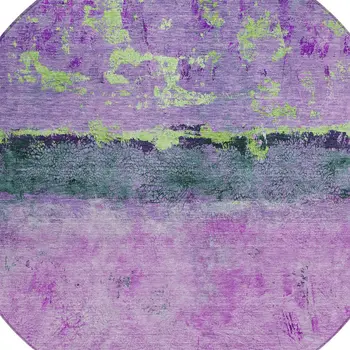8' Purple And Mint Green Round Abstract Washable Indoor Outdoor Area Rug