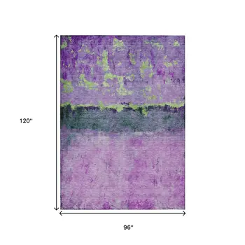 8' X 10' Purple And Mint Green Abstract Washable Indoor Outdoor Area Rug