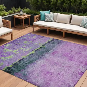 10' X 14' Purple And Mint Green Abstract Washable Indoor Outdoor Area Rug