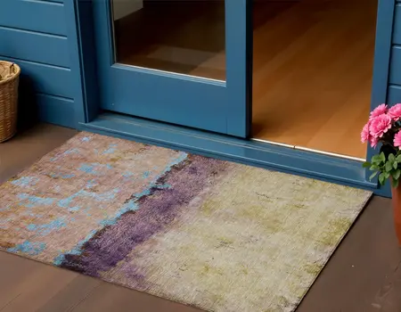 3' X 5' Salmon And Sky Blue Abstract Washable Indoor Outdoor Area Rug