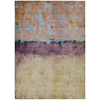 3' X 5' Salmon And Sky Blue Abstract Washable Indoor Outdoor Area Rug