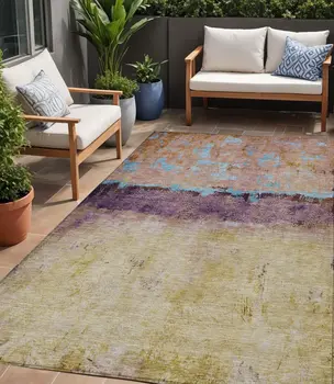 5' X 8' Salmon And Sky Blue Abstract Washable Indoor Outdoor Area Rug