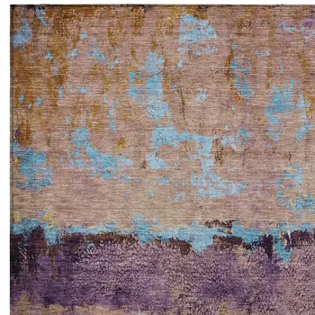 5' X 8' Salmon And Sky Blue Abstract Washable Indoor Outdoor Area Rug