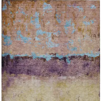 9' X 12' Salmon And Sky Blue Abstract Washable Indoor Outdoor Area Rug