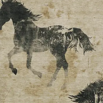 3' X 5' Beige And Charcoal Horse Washable Indoor Outdoor Area Rug