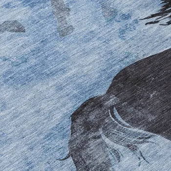 9' X 12' Denim Blue And Charcoal Horse Washable Indoor Outdoor Area Rug