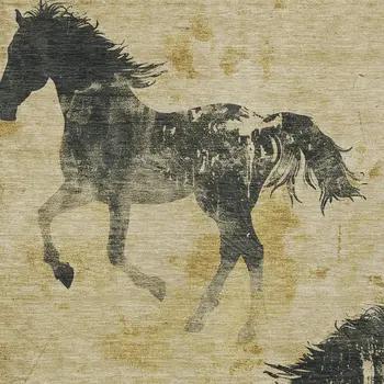 5' X 8' Gold And Charcoal Horse Washable Indoor Outdoor Area Rug