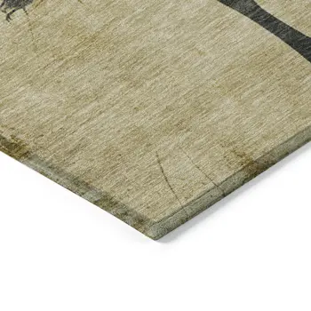9' X 12' Gold And Charcoal Horse Washable Indoor Outdoor Area Rug