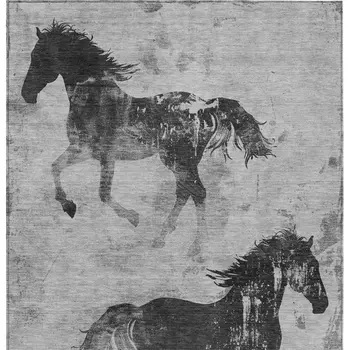 5' X 8' Gray And Charcoal Horse Washable Indoor Outdoor Area Rug
