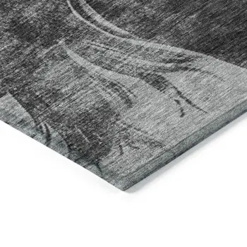 5' X 8' Gray And Charcoal Horse Washable Indoor Outdoor Area Rug