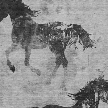 9' X 12' Gray And Charcoal Horse Washable Indoor Outdoor Area Rug