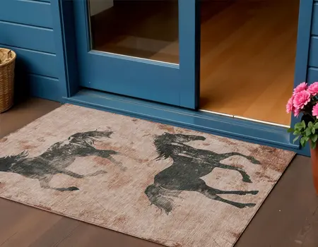 3' X 5' Rust And Charcoal Horse Washable Indoor Outdoor Area Rug