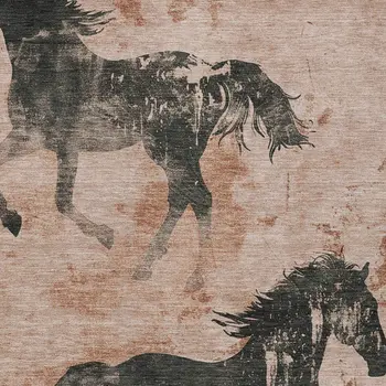 5' X 8' Rust And Charcoal Horse Washable Indoor Outdoor Area Rug