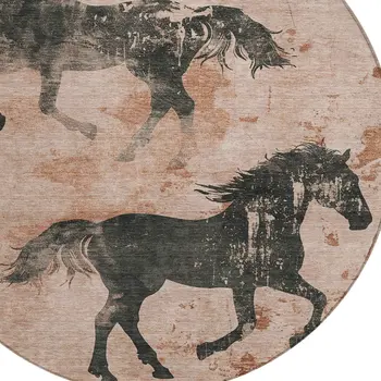 8' Rust And Charcoal Round Horse Washable Indoor Outdoor Area Rug
