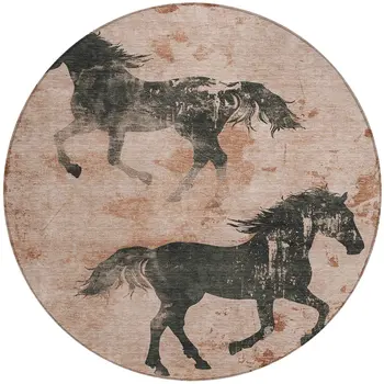 8' Rust And Charcoal Round Horse Washable Indoor Outdoor Area Rug