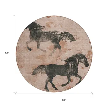 8' Rust And Charcoal Round Horse Washable Indoor Outdoor Area Rug
