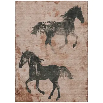 9' X 12' Rust And Charcoal Horse Washable Indoor Outdoor Area Rug