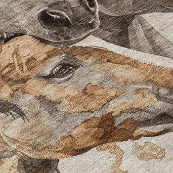 9' X 12' Beige And Gray Horse Washable Indoor Outdoor Area Rug