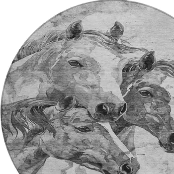 8' Gray And Silver Round Horse Washable Indoor Outdoor Area Rug
