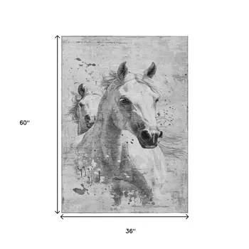 3' X 5' Gray And Silver Horse Washable Indoor Outdoor Area Rug