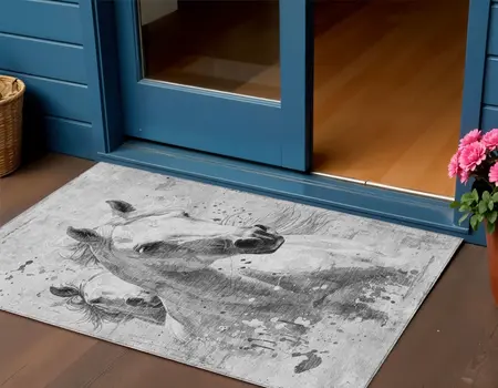 3' X 5' Gray And Silver Horse Washable Indoor Outdoor Area Rug